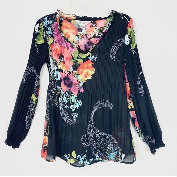 Allison Taylor Black Floral Long Sleeve Blouse - Picture 4 of 7